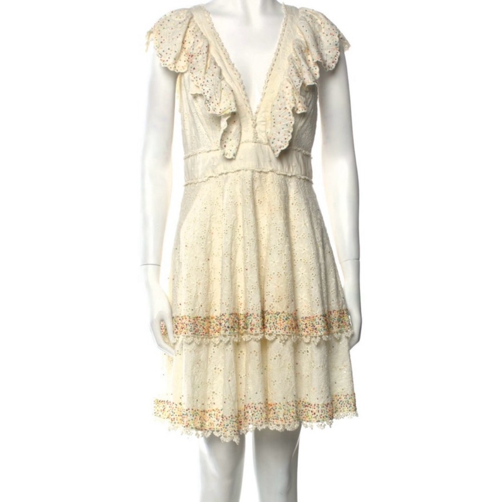 FARM Rio Cream Sundress with flutter sleeves & gorgeous high quality beadwork